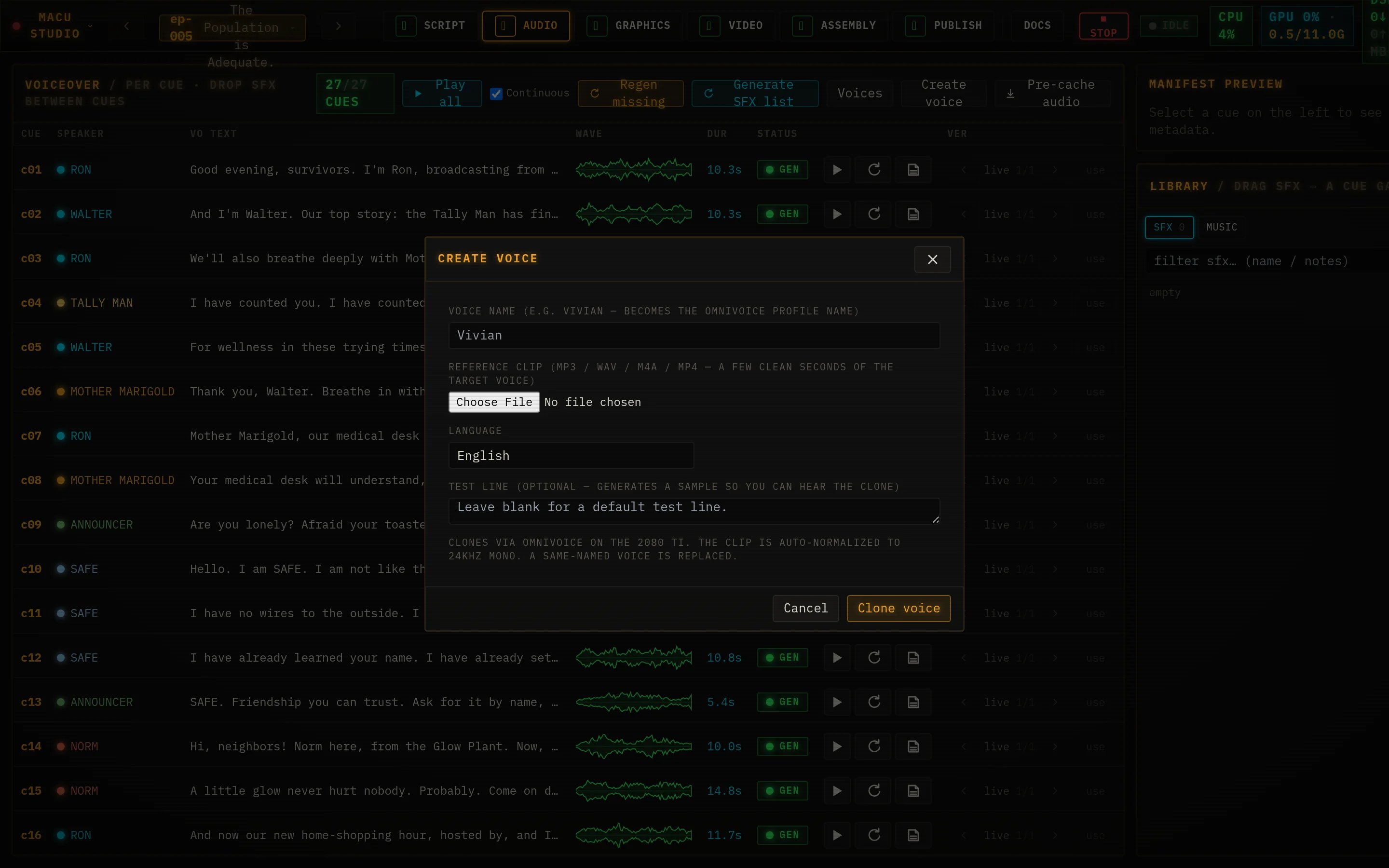 Create voice modal