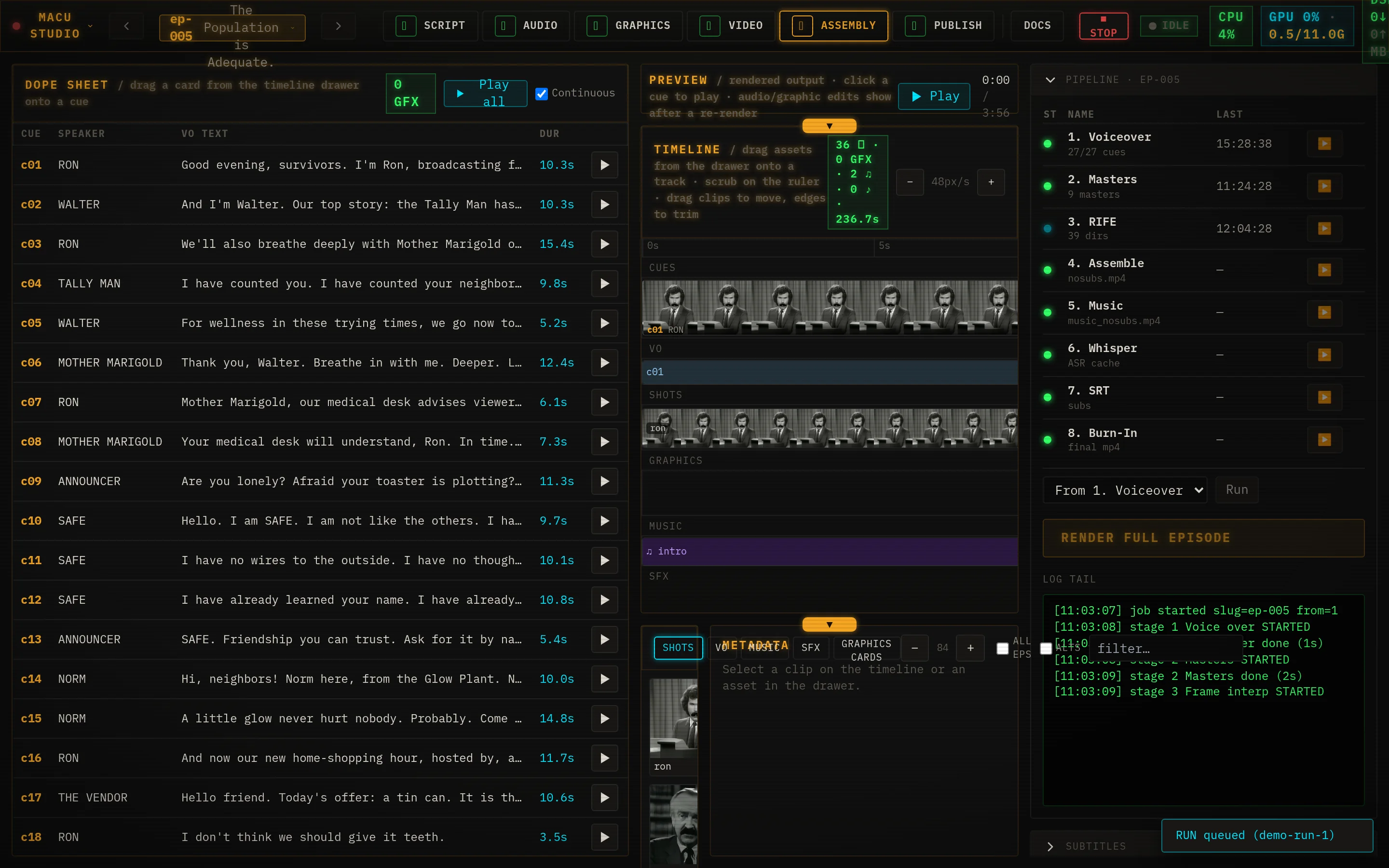 Assembly pipeline running