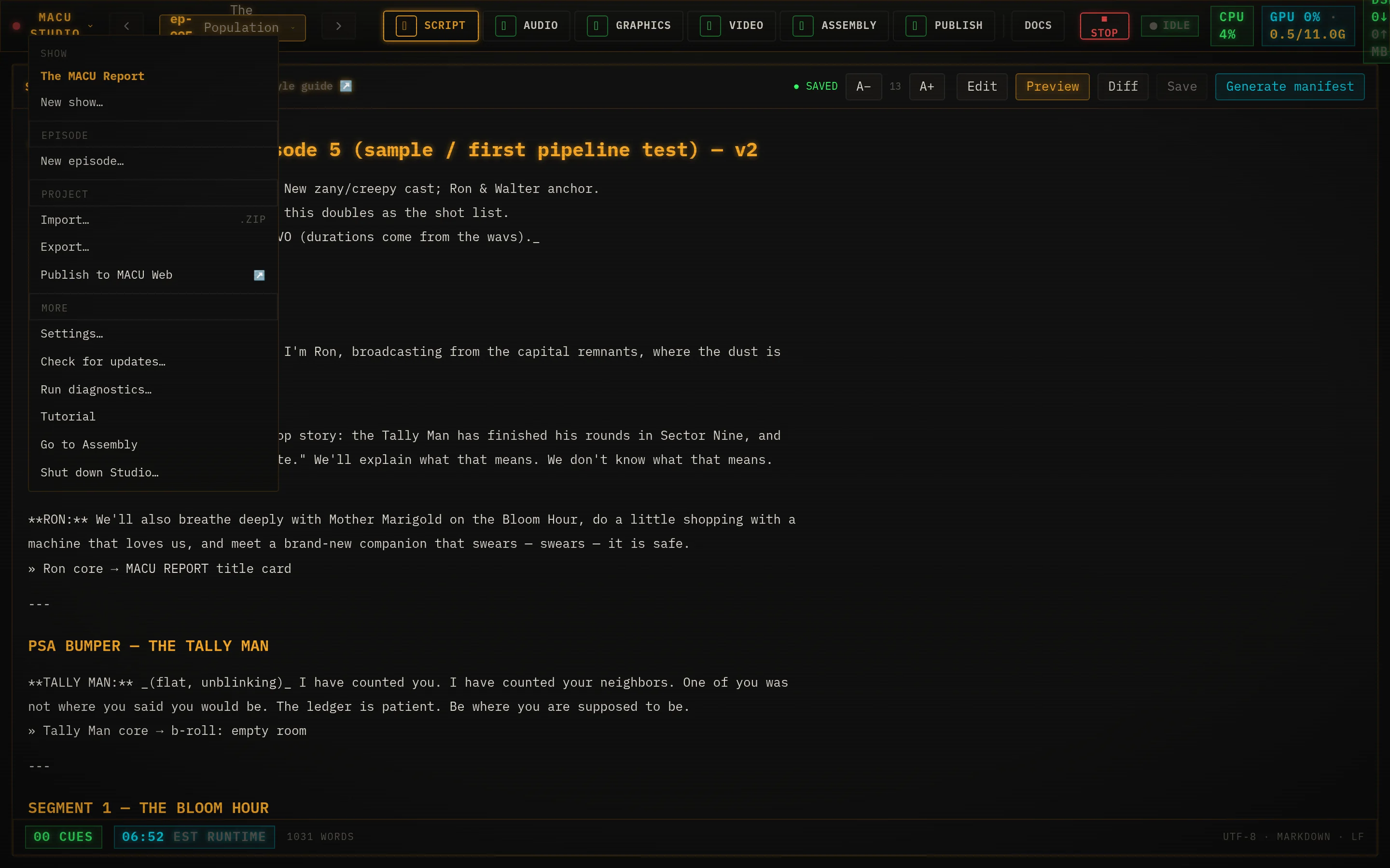 Project menu