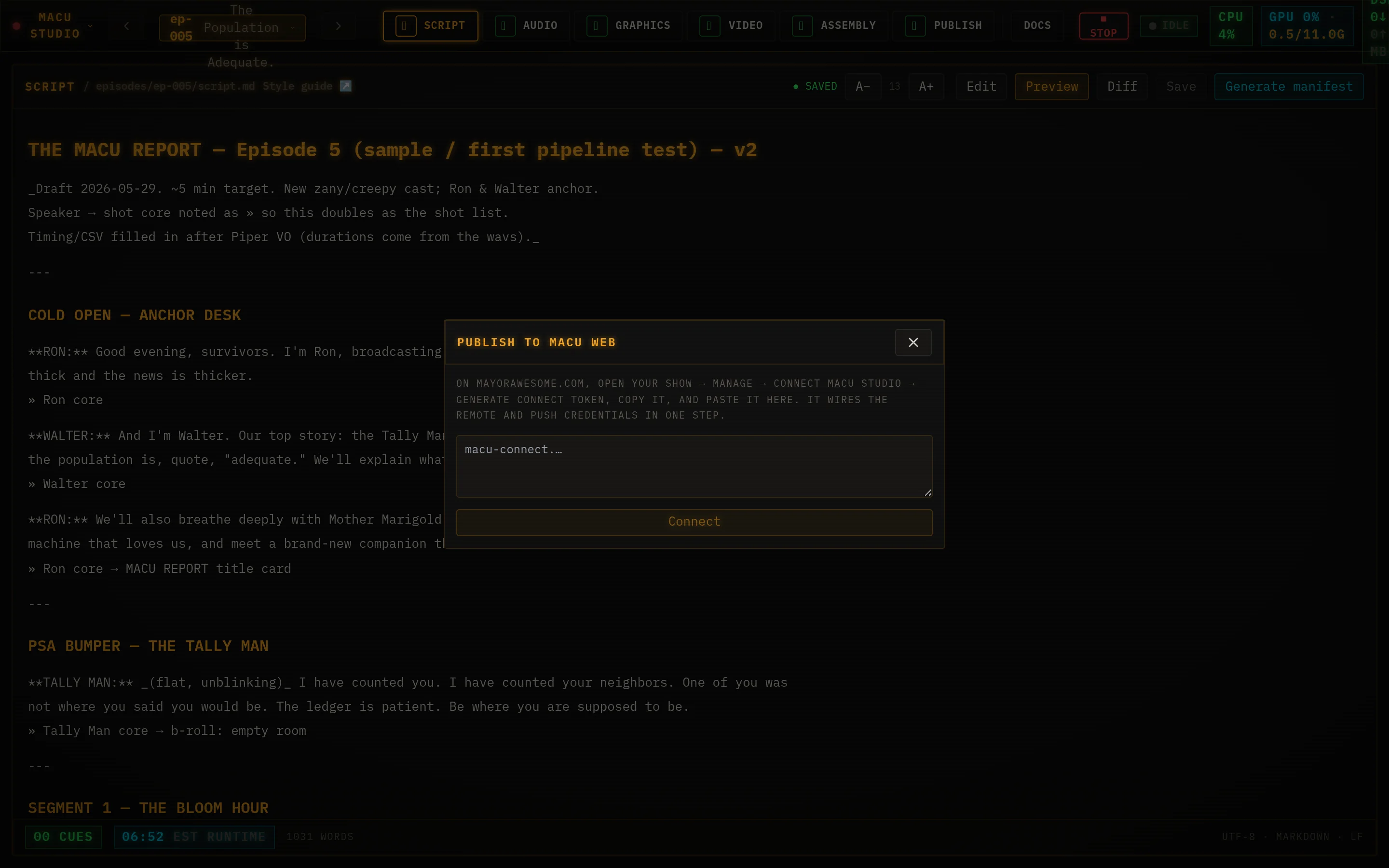 Publish to MACU Web dialog