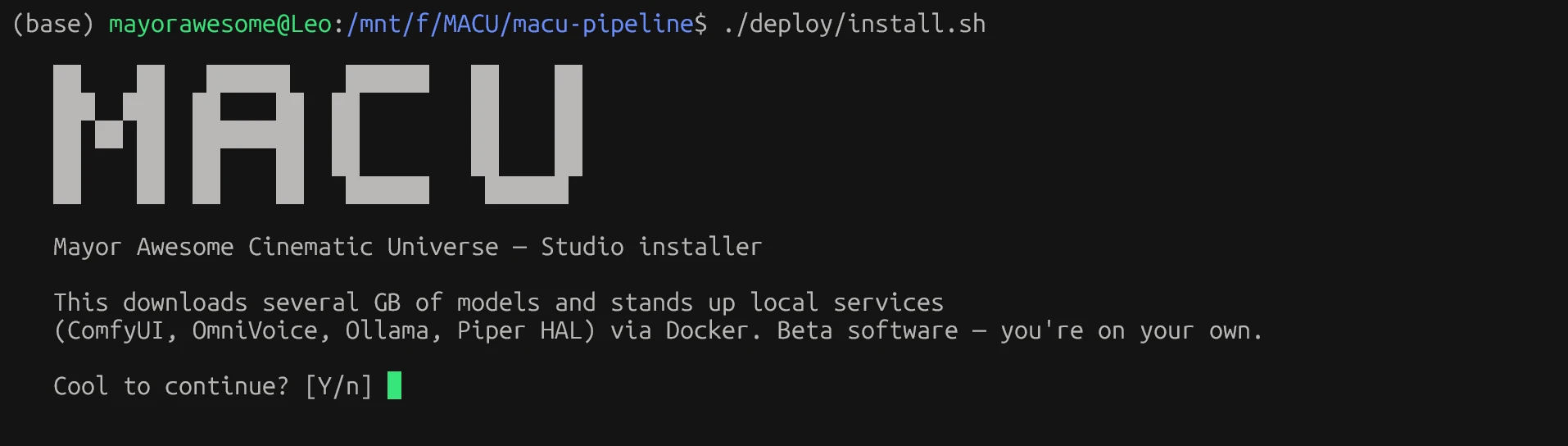 MACU Studio installer start screen