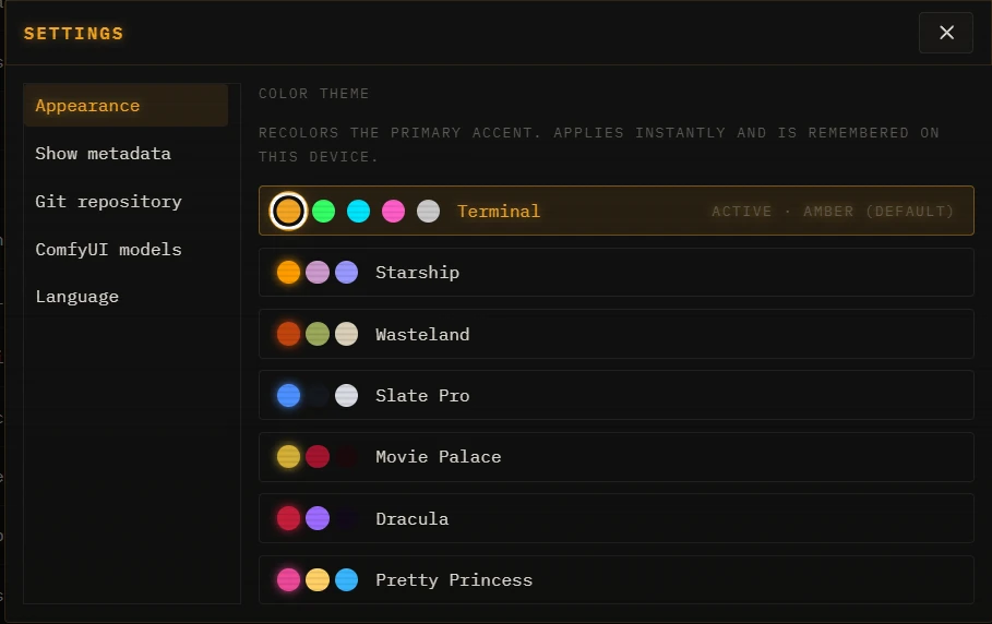 Theme picker in Settings